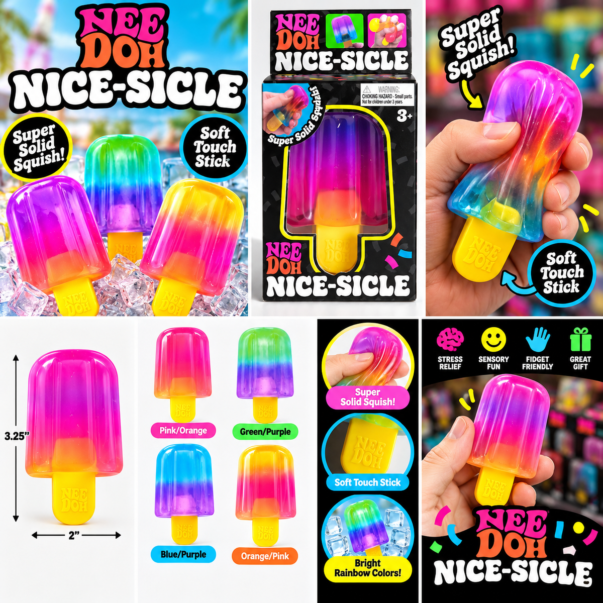 Schylling NeeDoh Nice-Sicle โ Rainbow Popsicle Squishy Sensory Fidget Toy