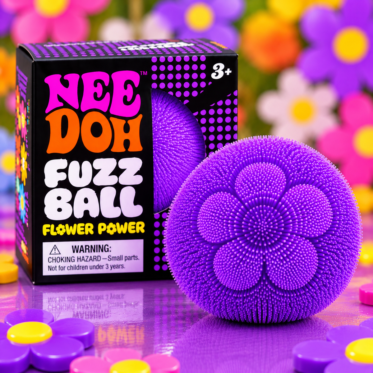 Schylling NeeDoh Fuzz Ball Flower Power โ Squishy Sensory Stress Relief Toy