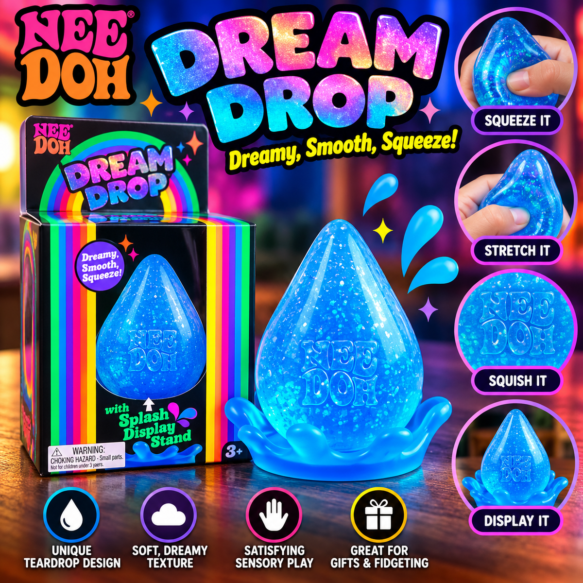 NeeDoh Dream Drop – Blue Sensory Squishy Toy