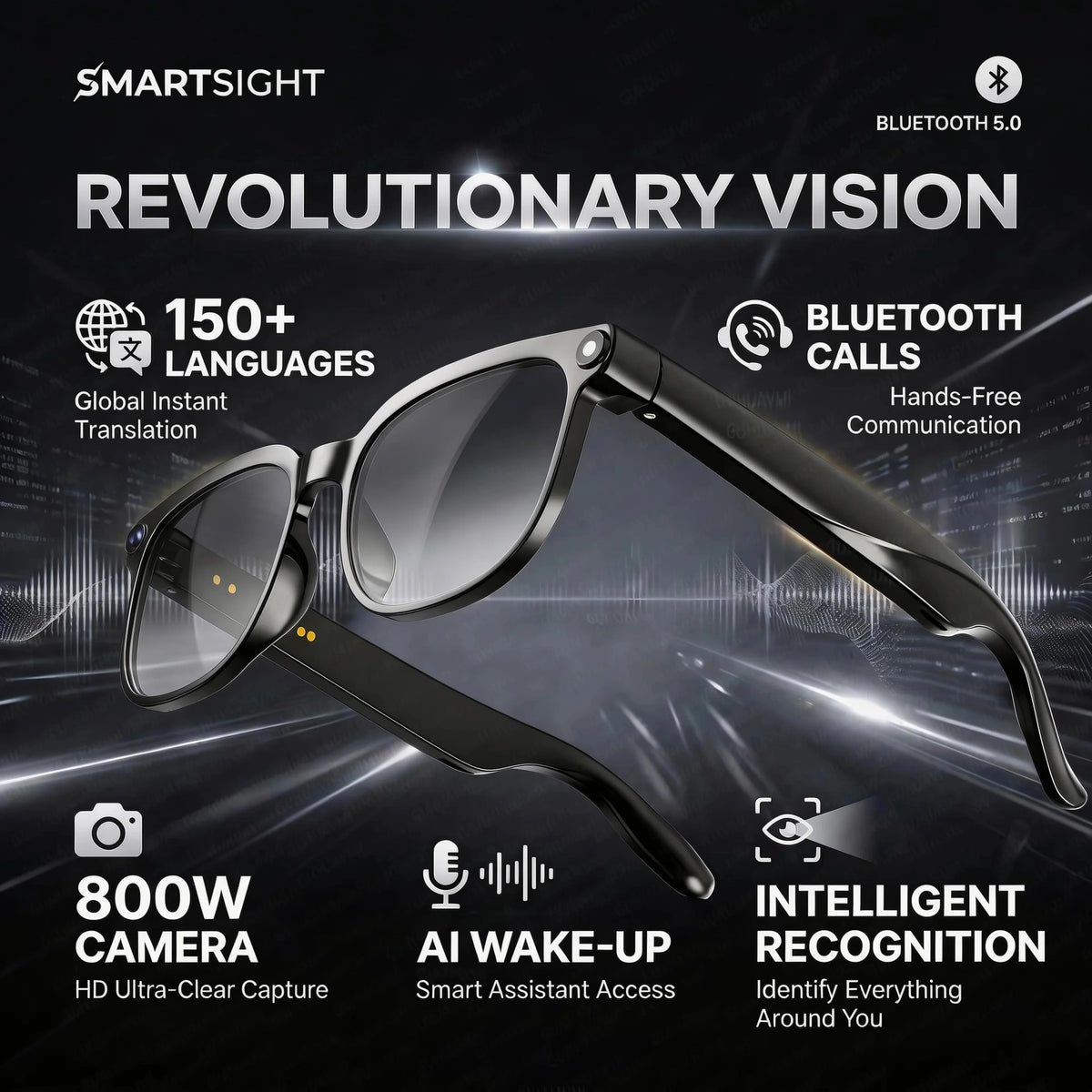 AI Smart Glasses with Camera & Bluetooth