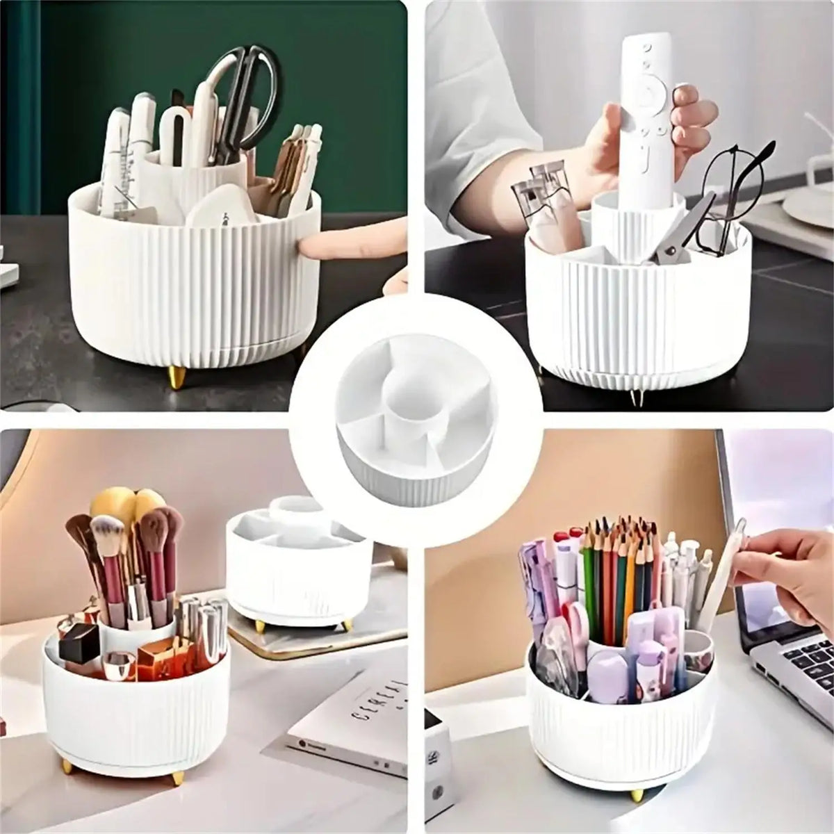 360° Rotating Makeup Organizer - 1pc Plastic Cosmetic Storage with 5 C ...