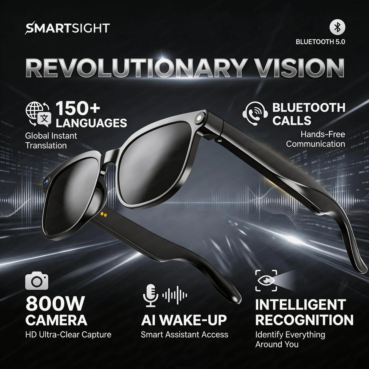 AI Smart Glasses with Camera & Bluetooth