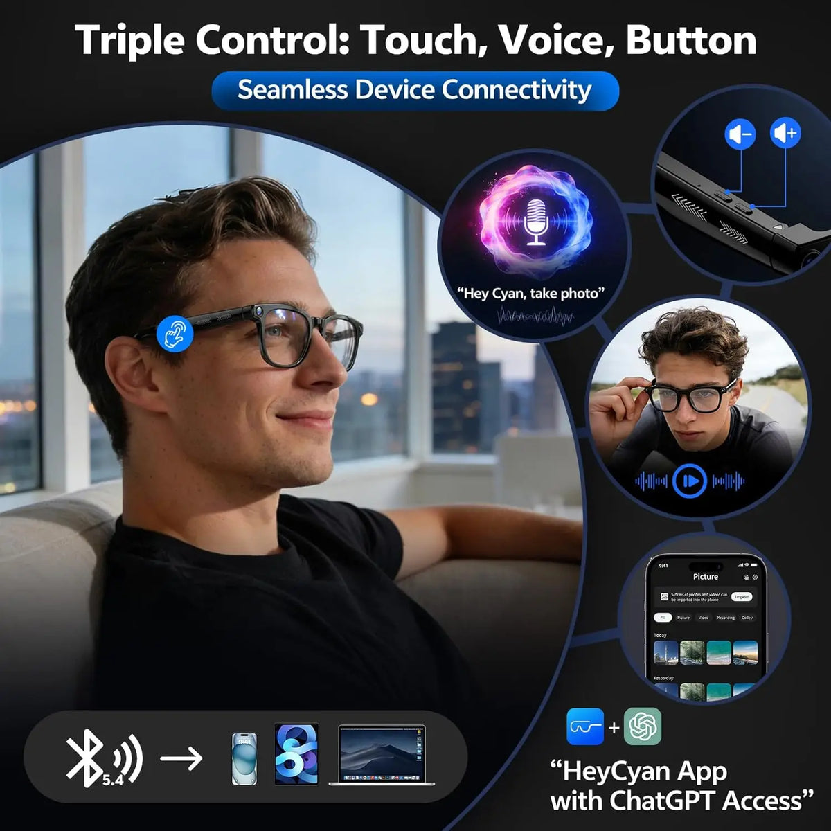 AI Smart Glasses with Camera & Bluetooth