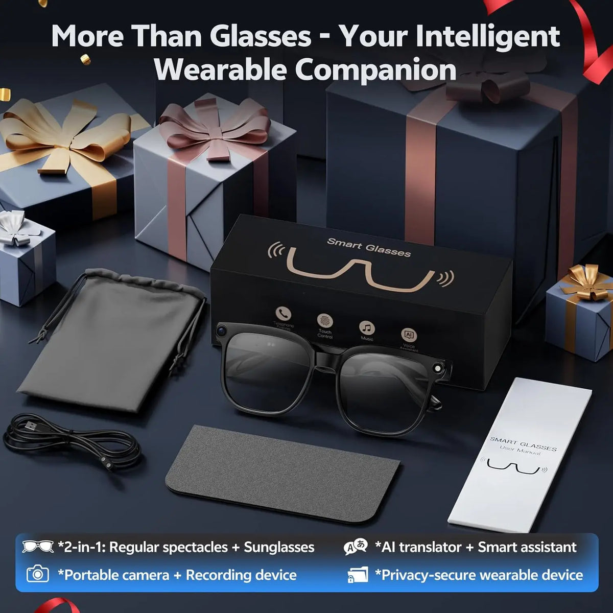 AI Smart Glasses with Camera & Bluetooth