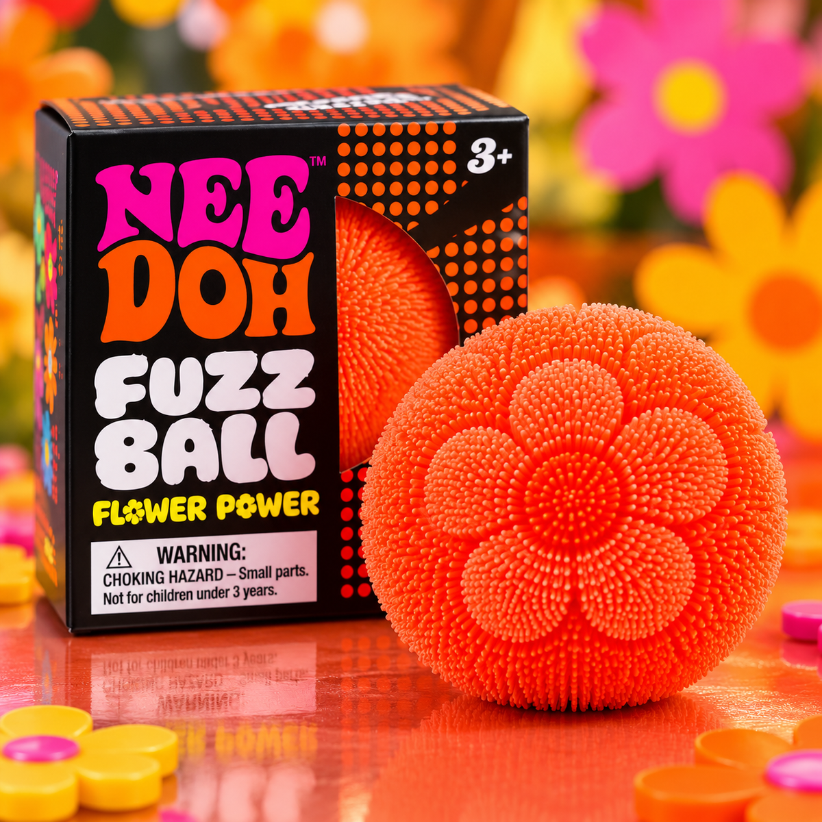Schylling NeeDoh Fuzz Ball Flower Power – Squishy Sensory Stress Relief Toy