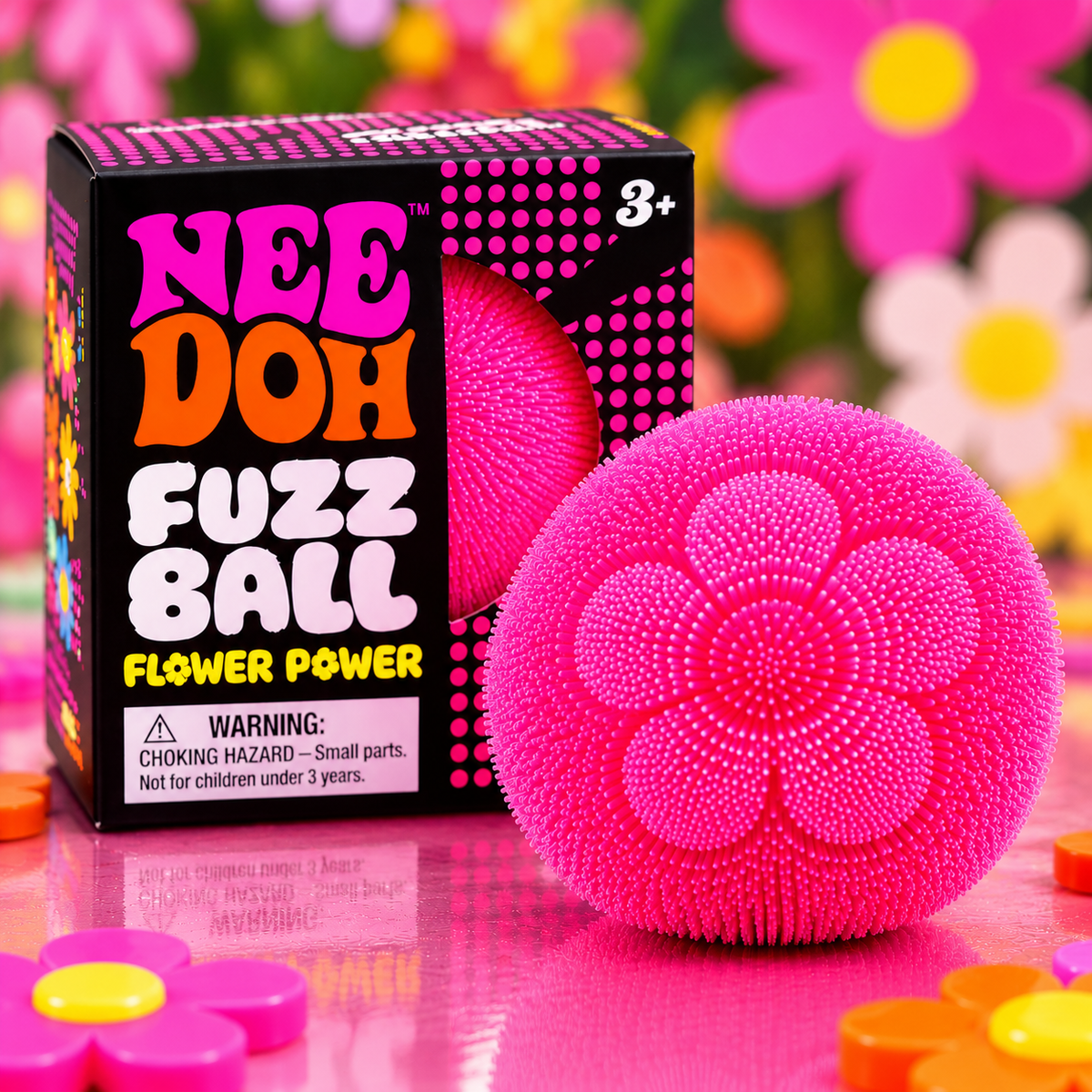 Schylling NeeDoh Fuzz Ball Flower Power – Squishy Sensory Stress Relief Toy